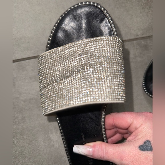 Sparkling Rhinestone Flat Slide Sandals Silver/black 6.5 - Picture 10 of 10